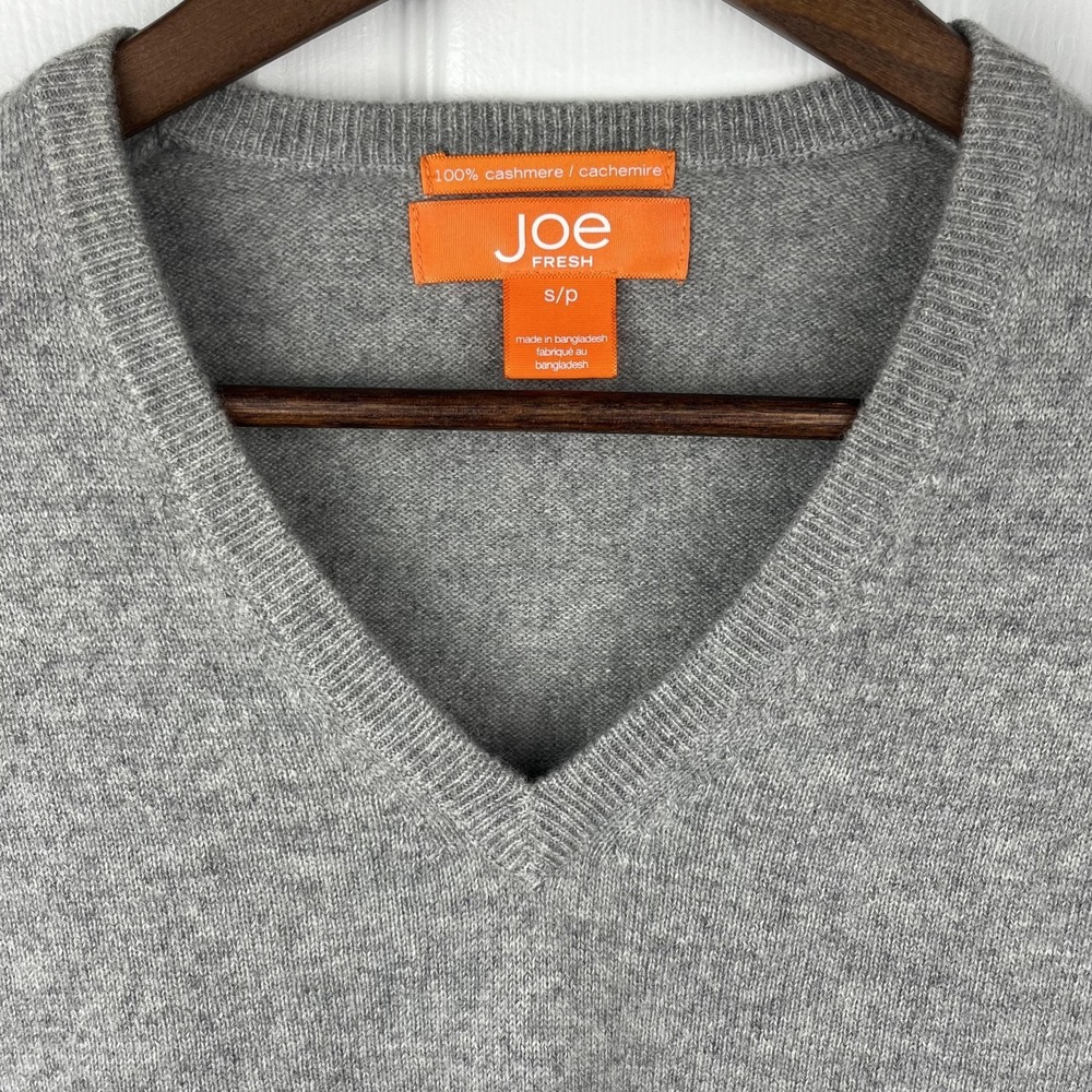 Joe Fresh Sweater Mens Small Gray 100%‎ Cashmere V-Neck Pullover Soft Luxury